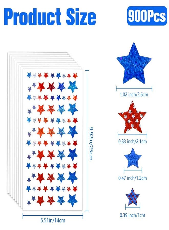 Fenreen Patriotic Stickers, 900 PCS 4th of July Stickers, Glitter Red White Blue Star Sticker, American Flag Independence Day Veterans Day Sticker Decal for DIY Crafts Postcards Party Decoration - Image 2